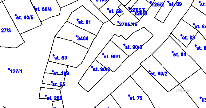 Parcela st. 90/1 v KÚ Zlechov, Katastrální mapa
