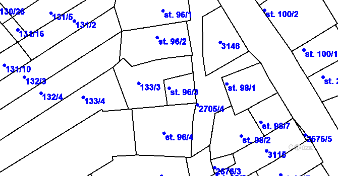 Parcela st. 96/3 v KÚ Zlechov, Katastrální mapa