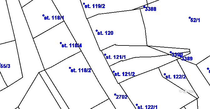 Parcela st. 121/1 v KÚ Zlechov, Katastrální mapa