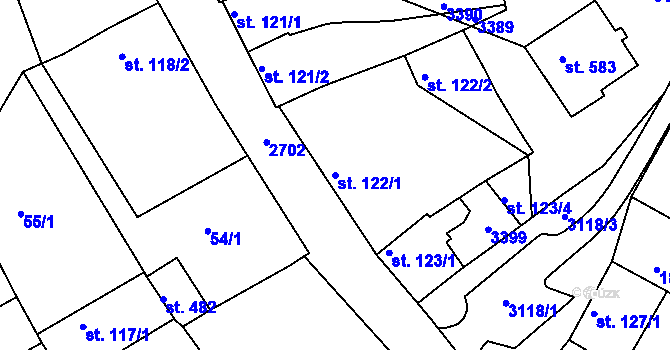 Parcela st. 122/1 v KÚ Zlechov, Katastrální mapa