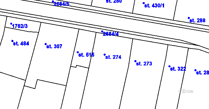Parcela st. 274 v KÚ Zlechov, Katastrální mapa