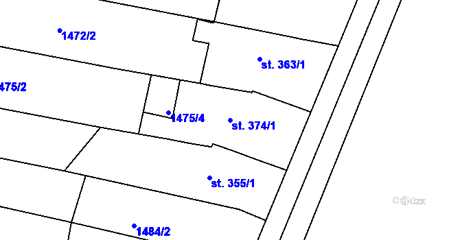 Parcela st. 374/1 v KÚ Zlechov, Katastrální mapa