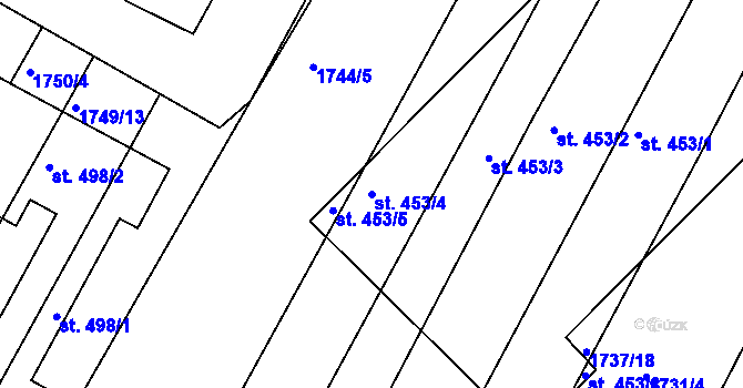 Parcela st. 453/4 v KÚ Zlechov, Katastrální mapa