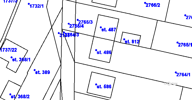 Parcela st. 486 v KÚ Zlechov, Katastrální mapa