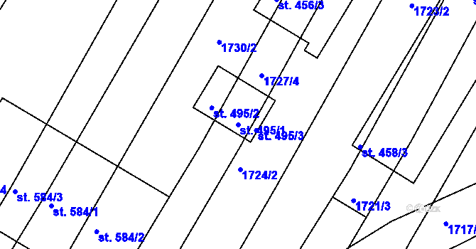 Parcela st. 495/1 v KÚ Zlechov, Katastrální mapa