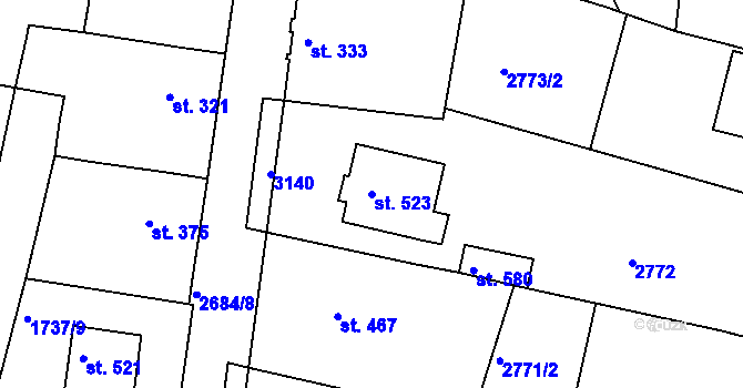 Parcela st. 523 v KÚ Zlechov, Katastrální mapa
