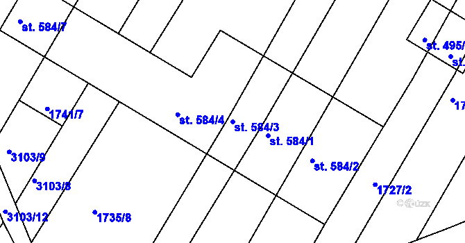 Parcela st. 584/3 v KÚ Zlechov, Katastrální mapa