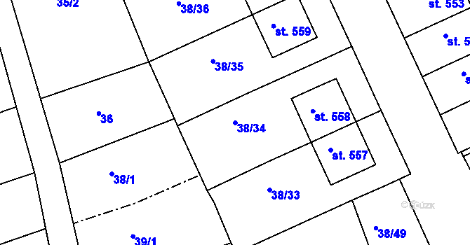 Parcela st. 38/34 v KÚ Zlechov, Katastrální mapa