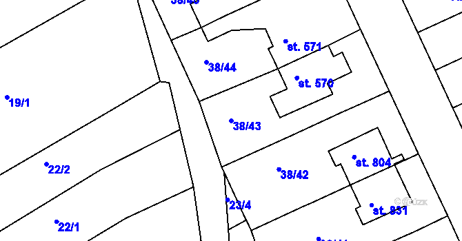 Parcela st. 38/43 v KÚ Zlechov, Katastrální mapa