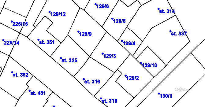 Parcela st. 129/3 v KÚ Zlechov, Katastrální mapa