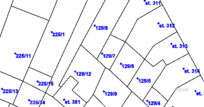 Parcela st. 129/7 v KÚ Zlechov, Katastrální mapa