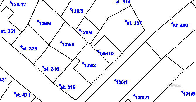 Parcela st. 129/10 v KÚ Zlechov, Katastrální mapa