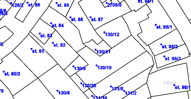 Parcela st. 130/11 v KÚ Zlechov, Katastrální mapa