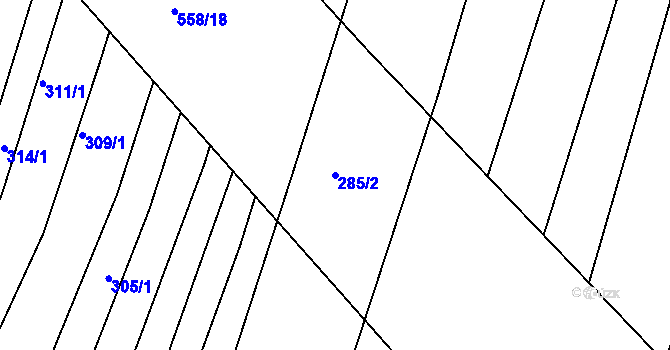 Parcela st. 285/2 v KÚ Zlechov, Katastrální mapa