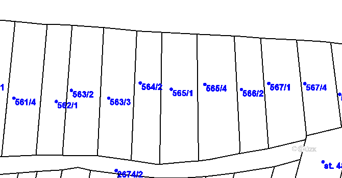 Parcela st. 565/1 v KÚ Zlechov, Katastrální mapa
