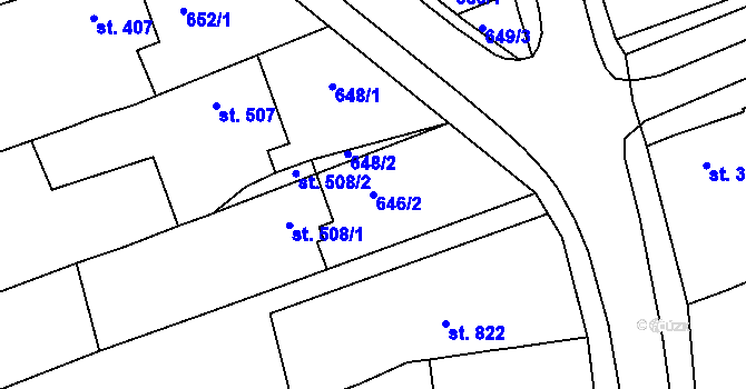 Parcela st. 646/2 v KÚ Zlechov, Katastrální mapa