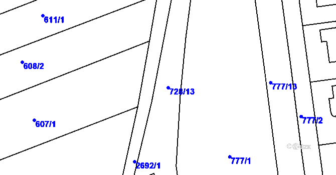Parcela st. 728/13 v KÚ Zlechov, Katastrální mapa