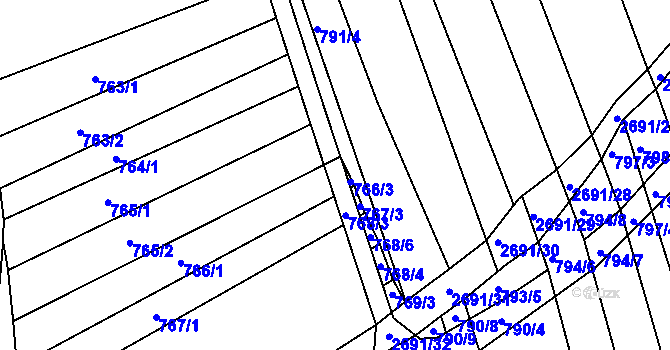 Parcela st. 766/2 v KÚ Zlechov, Katastrální mapa