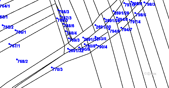 Parcela st. 790/8 v KÚ Zlechov, Katastrální mapa