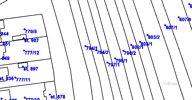 Parcela st. 794/2 v KÚ Zlechov, Katastrální mapa
