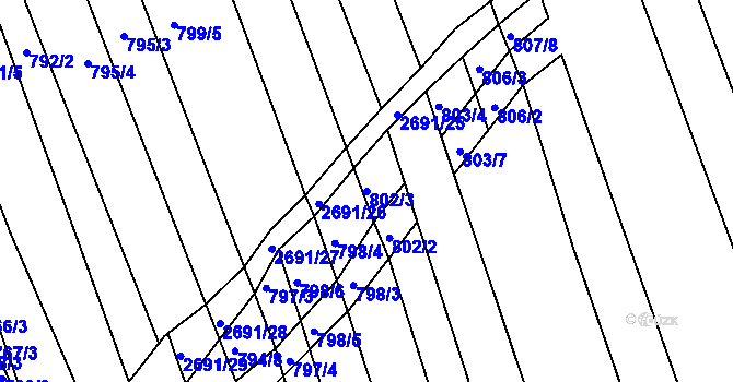 Parcela st. 802/3 v KÚ Zlechov, Katastrální mapa