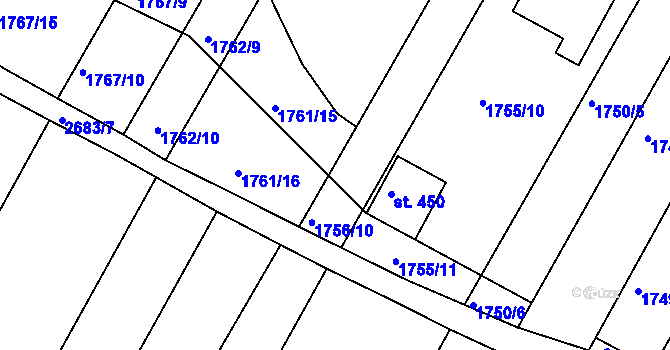 Parcela st. 1756/9 v KÚ Zlechov, Katastrální mapa