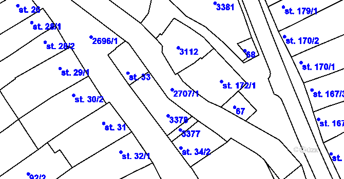 Parcela st. 2707/1 v KÚ Zlechov, Katastrální mapa