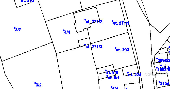 Parcela st. 271/3 v KÚ Zlechov, Katastrální mapa