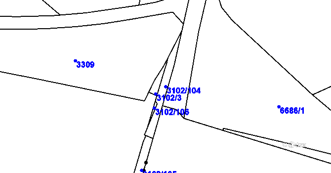 Parcela st. 3102/104 v KÚ Zlechov, Katastrální mapa