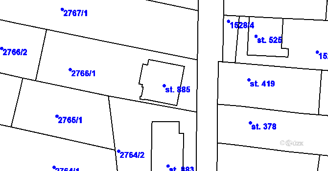 Parcela st. 885 v KÚ Zlechov, Katastrální mapa