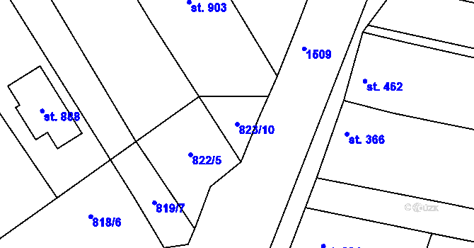 Parcela st. 823/10 v KÚ Zlechov, Katastrální mapa
