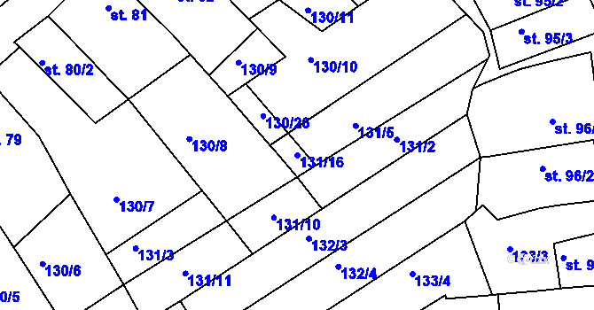 Parcela st. 131/16 v KÚ Zlechov, Katastrální mapa