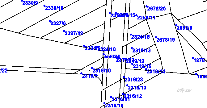 Parcela st. 558/34 v KÚ Zlechov, Katastrální mapa