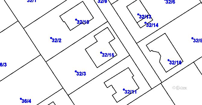 Parcela st. 32/15 v KÚ Sobín, Katastrální mapa