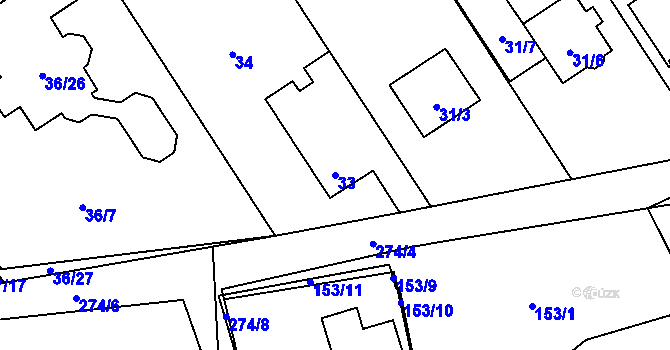 Parcela st. 33 v KÚ Sobín, Katastrální mapa