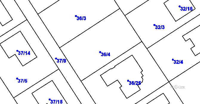 Parcela st. 36/4 v KÚ Sobín, Katastrální mapa