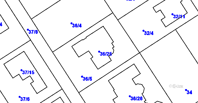 Parcela st. 36/25 v KÚ Sobín, Katastrální mapa
