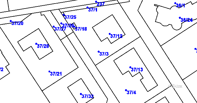 Parcela st. 37/3 v KÚ Sobín, Katastrální mapa
