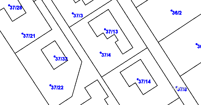 Parcela st. 37/4 v KÚ Sobín, Katastrální mapa