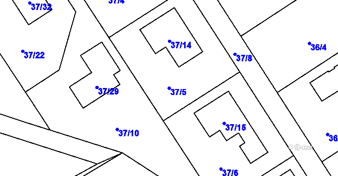 Parcela st. 37/5 v KÚ Sobín, Katastrální mapa