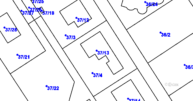 Parcela st. 37/13 v KÚ Sobín, Katastrální mapa