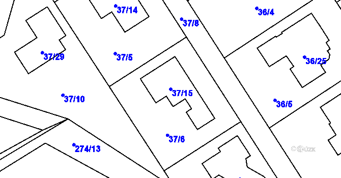 Parcela st. 37/15 v KÚ Sobín, Katastrální mapa