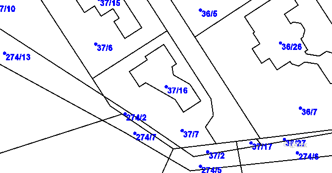 Parcela st. 37/16 v KÚ Sobín, Katastrální mapa