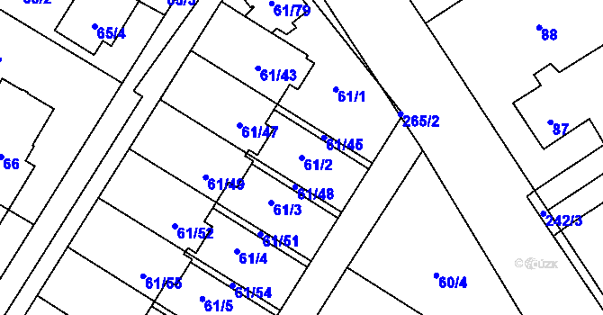 Parcela st. 61/2 v KÚ Sobín, Katastrální mapa