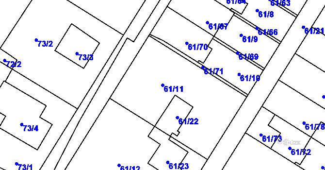 Parcela st. 61/11 v KÚ Sobín, Katastrální mapa