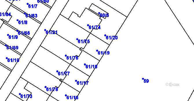 Parcela st. 61/19 v KÚ Sobín, Katastrální mapa