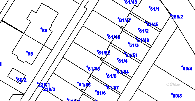 Parcela st. 61/52 v KÚ Sobín, Katastrální mapa