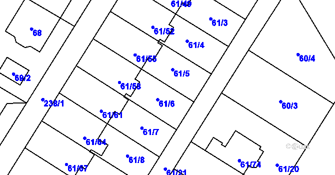 Parcela st. 61/57 v KÚ Sobín, Katastrální mapa