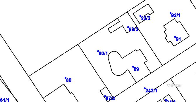 Parcela st. 90/1 v KÚ Sobín, Katastrální mapa