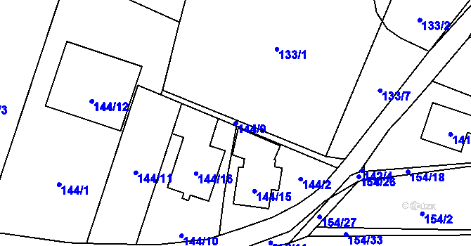 Parcela st. 144/9 v KÚ Sobín, Katastrální mapa